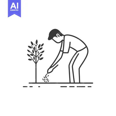 Premium design asset: A Person Planting a Tree with a Shovel