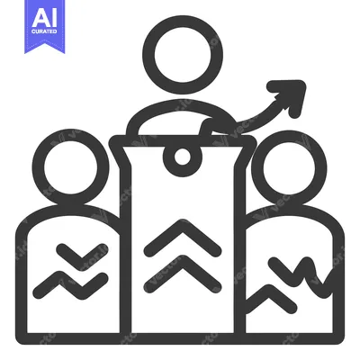 Aset desain premium: A person presenting to a group with an upward pointing arrow