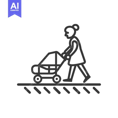 Aset premium populer: A person pushing a stroller with four wheels across a striped surface