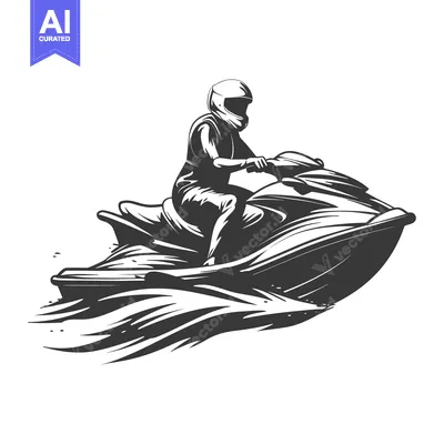Aset desain premium: A Person Riding a Jet Ski Through Waves