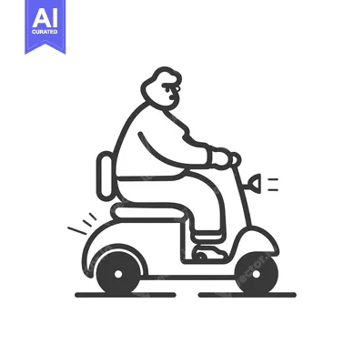 Aset premium populer: A person riding a mobility scooter with a headlight