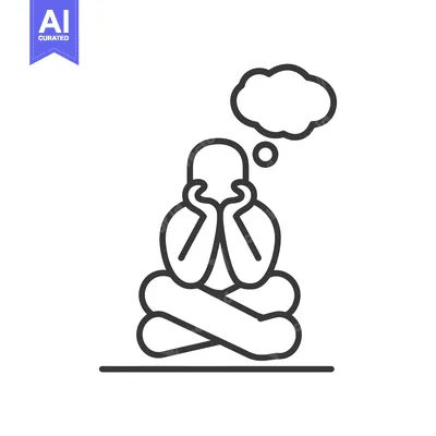 Aset desain premium: A Person Sitting in a Thinking Position with a Thought Bubble Above Th