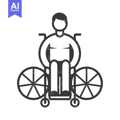 Aset desain premium: A person sitting in a wheelchair, depicted as a simple black icon