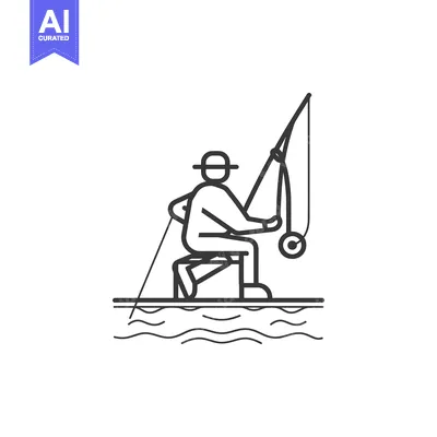 Aset desain premium: A Person Sitting on a Stool and Fishing