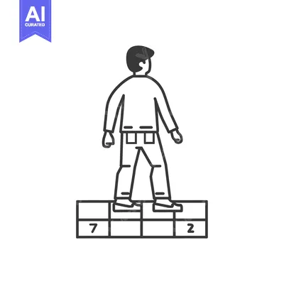 Aset desain premium: A person standing on a checkered platform with numbers 7 and 2