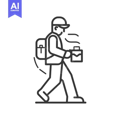 Aset desain premium: A person walking with a backpack and a bag in hand