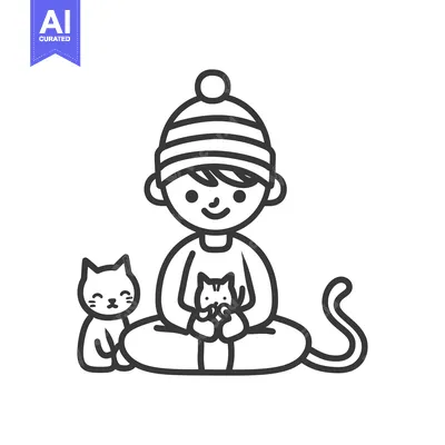 Aset premium populer: A Person Wearing a Striped Hat Holding a Cat and Sitting With a Cat