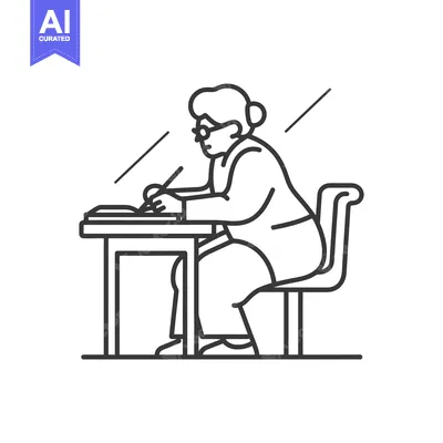A person wearing glasses sits at a desk and writes in a notebook
