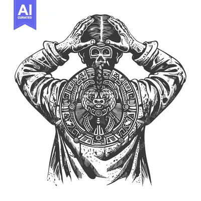 Aset premium populer: A Person with a Skull and Aztec Pattern on Their Back
