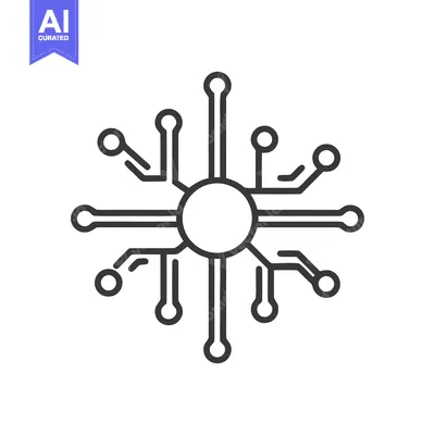 Aset desain premium: Minimalist Circuit Board Icon with Central Node and Peripheral Connect