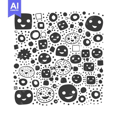 Popular premium asset: A playful pattern of happy faces, circles, and squares in black and wh