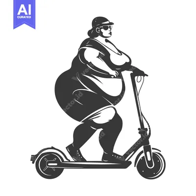 Premium design asset: A plus-size woman riding an electric scooter