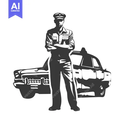 Aset premium populer: A Police Officer Standing Proudly in Front of a Classic Car