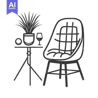 Premium design asset: A potted plant, wine glass, and chair on a side table