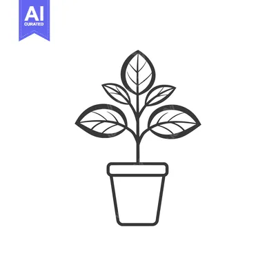 Aset desain premium: A potted plant with four leaves and a single stem