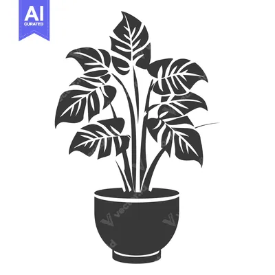 Premium design asset: A potted plant with large, deeply lobed leaves