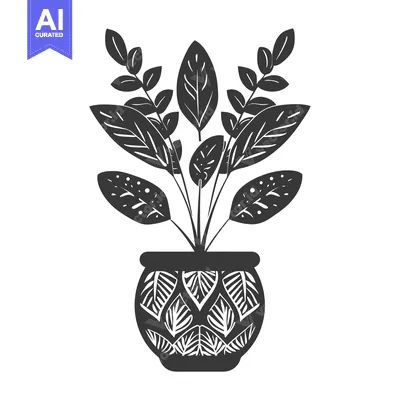 Premium design asset: A potted plant with large leaves and a patterned pot