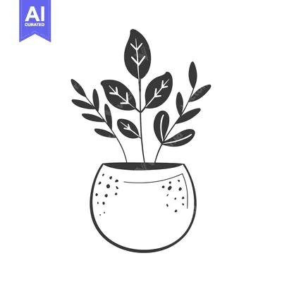 Aset desain premium: A potted plant with leaves and a patterned pot
