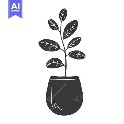 Premium design asset: A potted plant with several leaves in a rounded pot
