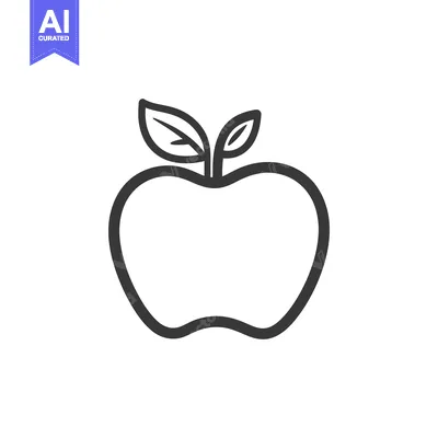 Aset premium populer: Simple black and white line drawing of a single apple