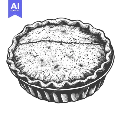 Aset premium populer: A freshly baked pie in a grayscale illustration