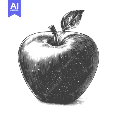 Aset premium populer: Apple and leaf in realistic black and white detail