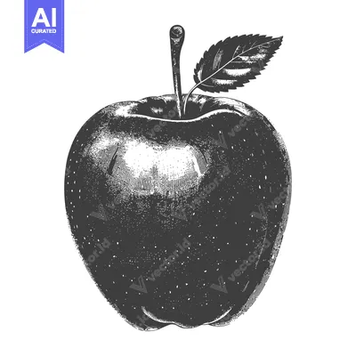 Aset desain premium: A monochromatic graphic illustration of a ripe red apple