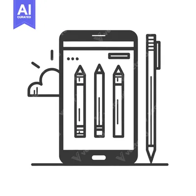 Aset desain premium: Modern illustration featuring a smartphone displaying drawing tools an