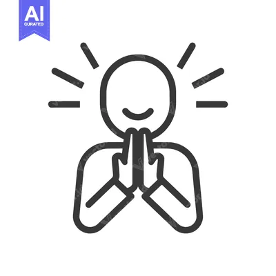 Premium design asset: Simple graphic representing a person with hands together smiling brigh
