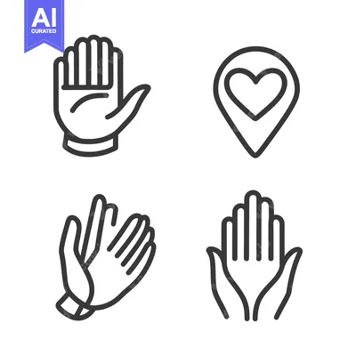Aset desain premium: Outline illustrations of human hands and location marker symbols