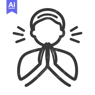Aset desain premium: Simple line drawing of person with hands in prayer position