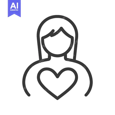Premium design asset: An outlined illustration depicts a woman holding a heart shape