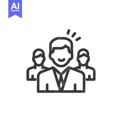 Aset premium populer: Teamwork Icon: Leader with Shining Idea, Group Collaboration, Line Art