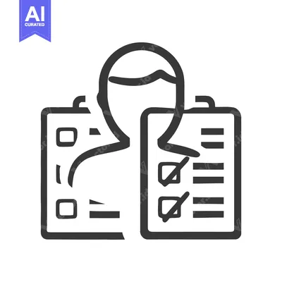 Person with Checklists: Dark Gray Icon on White Background