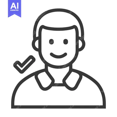 Aset desain premium: A simple outlined smiling person icon with a check mark