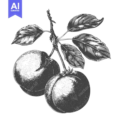 Premium design asset: Two plums branch shows leaves and plums details