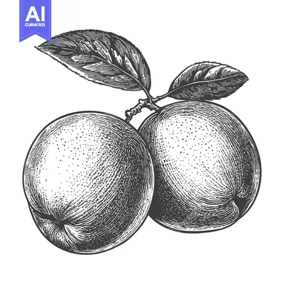 Premium design asset: Two apples and leaves are depicted in a vintage style