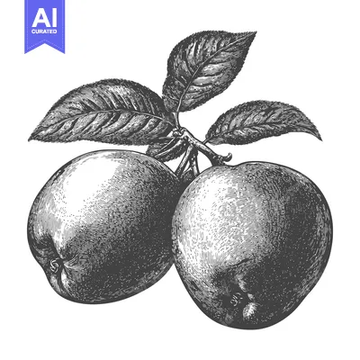 Aset premium populer: Two apples and leaves are illustrated on white background