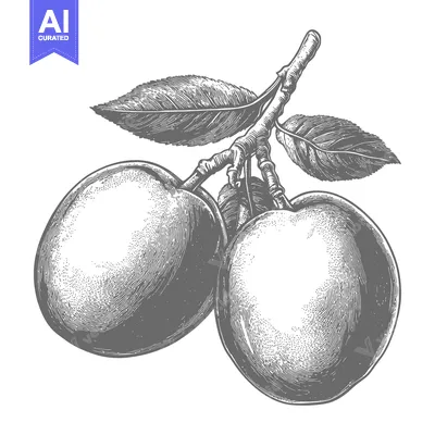 Aset premium populer: A Branch of Plum with Two Fruits and Leaves