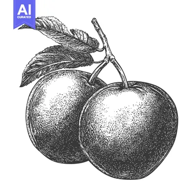 Popular premium asset: Two apples rest on a branch with leaves simple illustration style