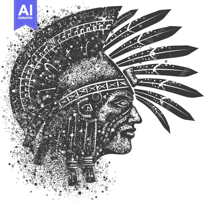 Aset premium populer: A Profile of a Native American Warrior with Feathers