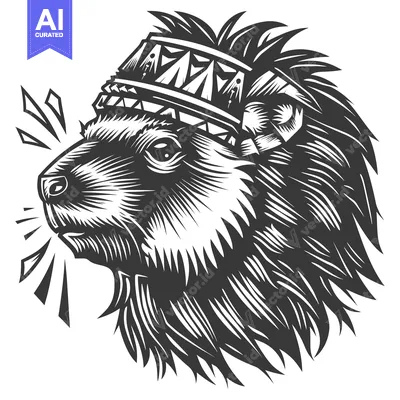Premium design asset: A Profile Portrait of a Bearded Animal with a Tribal Headband