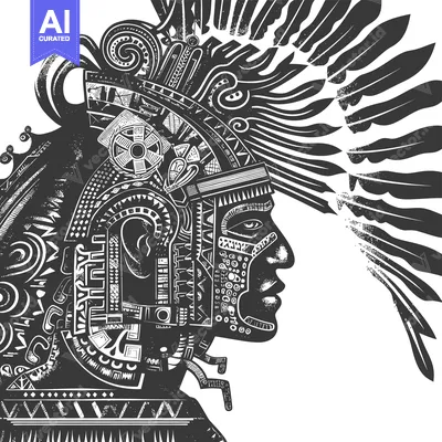 Aset premium populer: A Profile Portrait of an Indigenous Person in a Detailed Headpiece