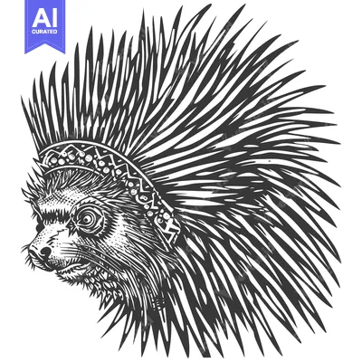 Aset desain premium: A Profile View of a Ferocious Animal Wearing a Native American Headdre