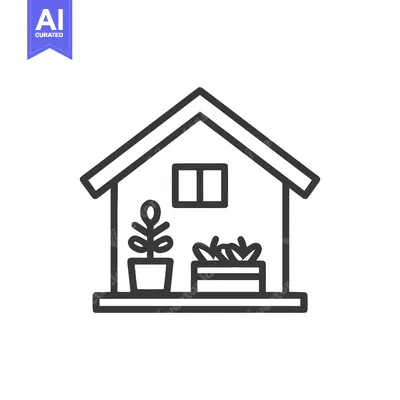 Aset desain premium: Minimalist Greenhouse Icon with Potted Plants and Window Detail