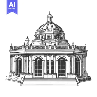 Aset premium populer: A Detailed Drawing of a Classical Dome Shaped Building