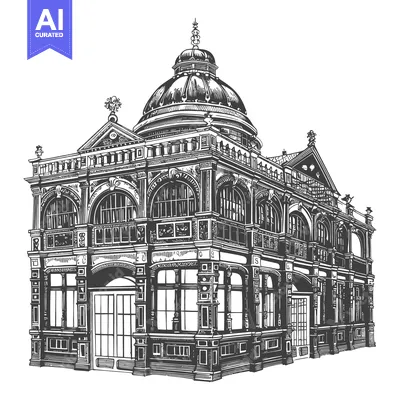 Aset desain premium: Classic detail ornate composition building sketch