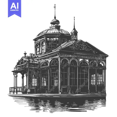 Aset desain premium: An elegant illustration showcasing a classical architectural structure