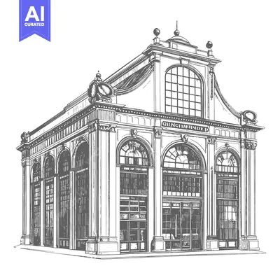 Popular premium asset: The sketch depicts a building with intricate architectural details