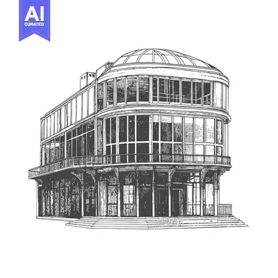 Aset premium populer: A detailed illustration shows a modern architectural buildings exterio